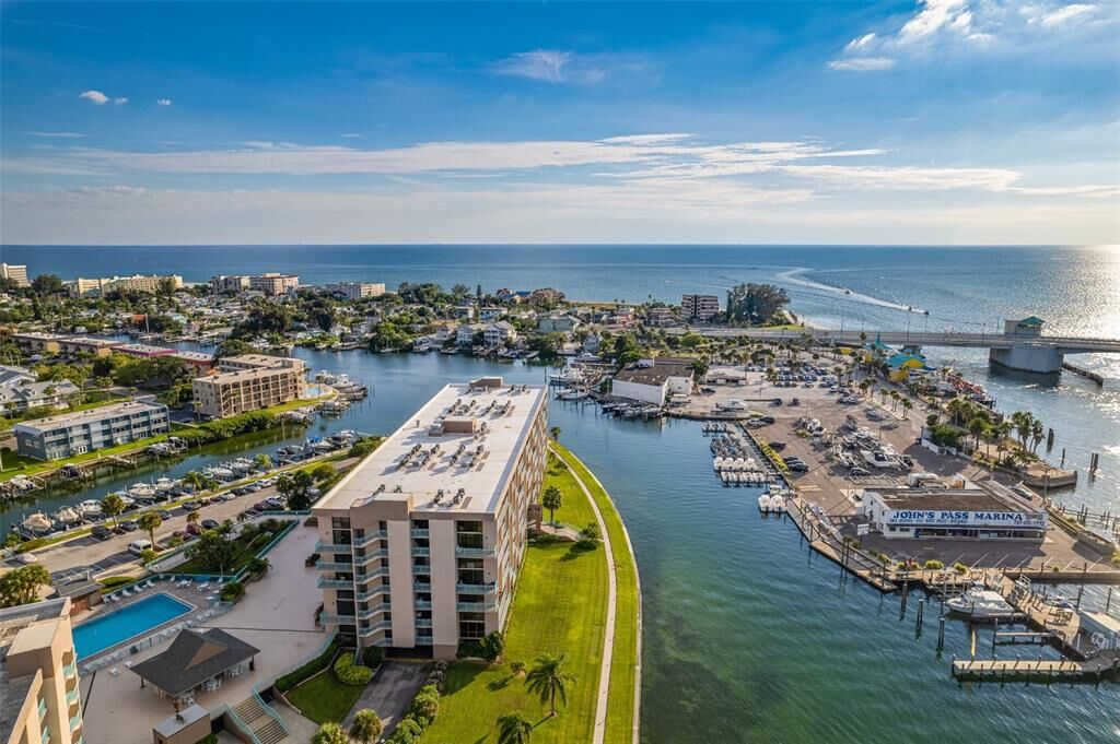 aerial view of 1 Key Capri building and canal and ocean view