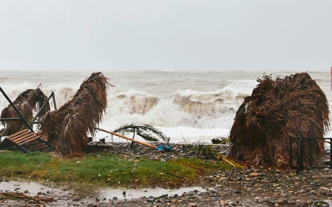 hurricane damage on a beach in front of ocean beach